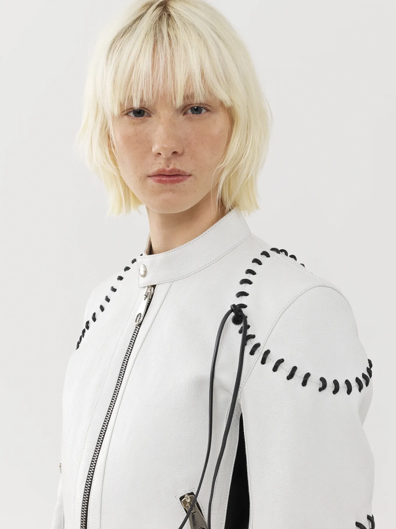 Vestes-Chloé Veste Biker Courte A Lacets Black - White 1