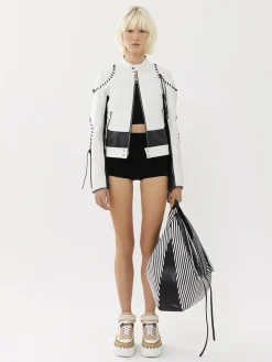 Vestes-Chloé Veste Biker Courte A Lacets Black - White 1