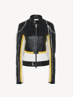 Vestes-Chloé Veste Biker Courte A Lacets Black - Yellow 1