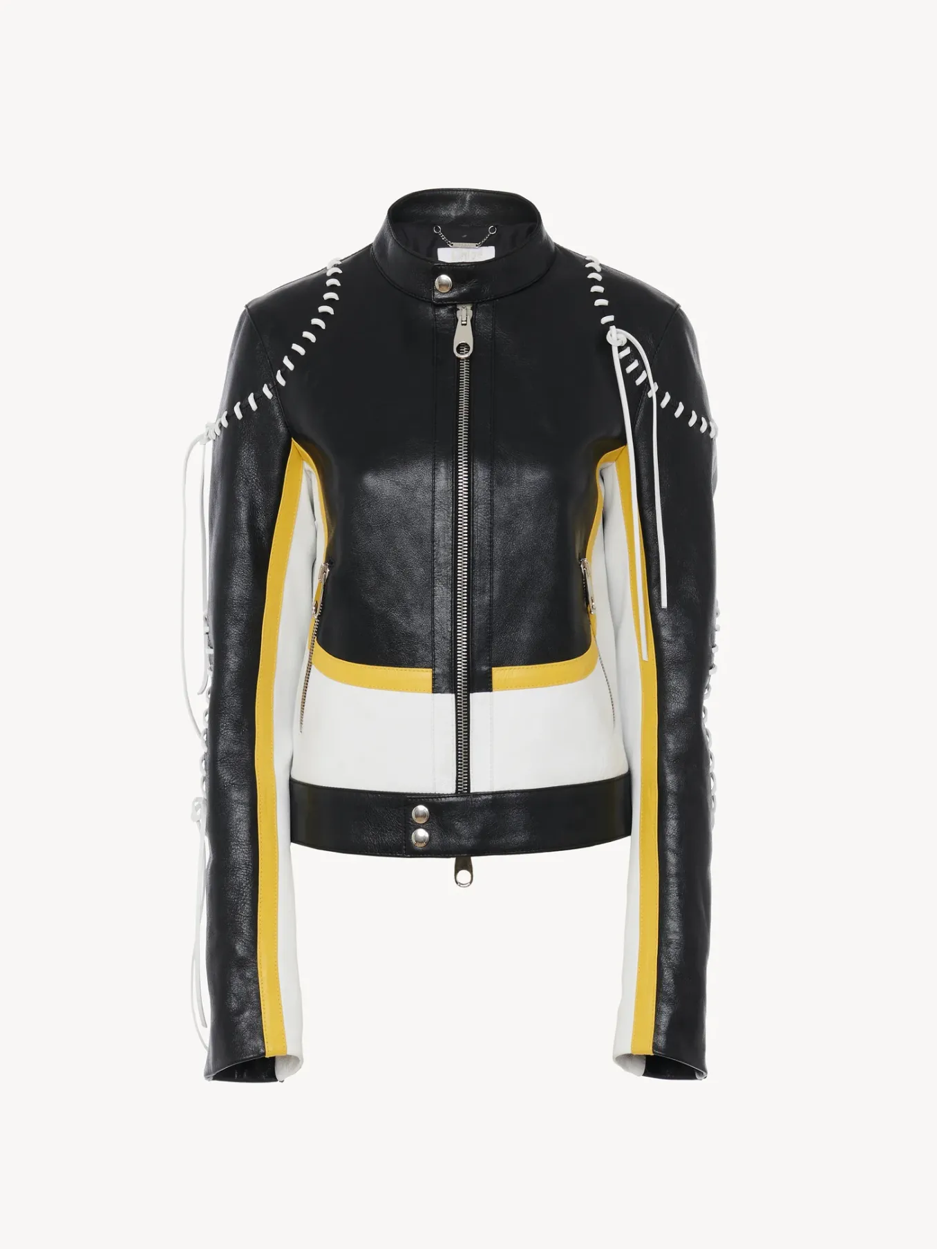 Vestes-Chloé Veste Biker Courte A Lacets Black - Yellow 1