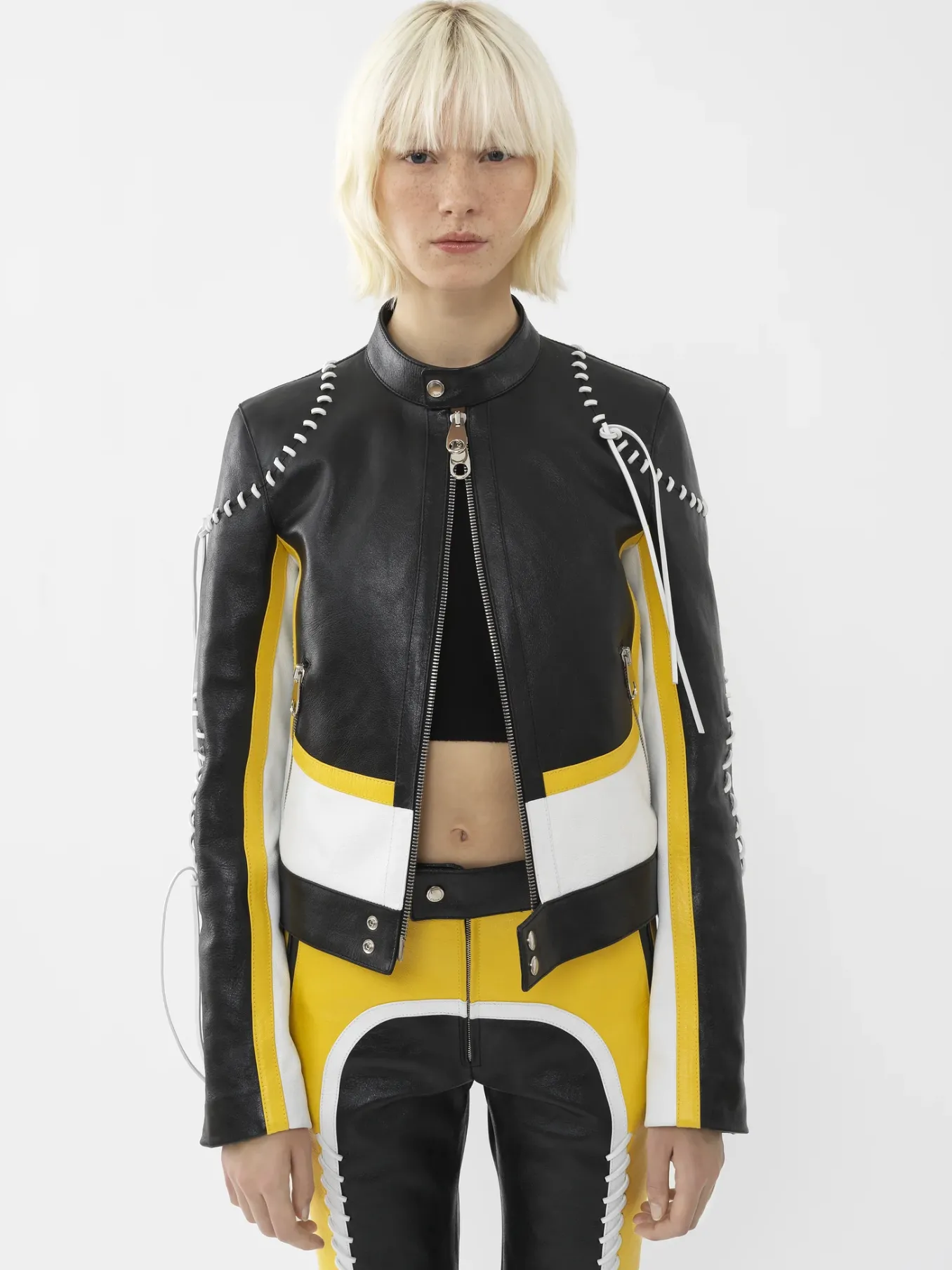 Vestes-Chloé Veste Biker Courte A Lacets Black - Yellow 1