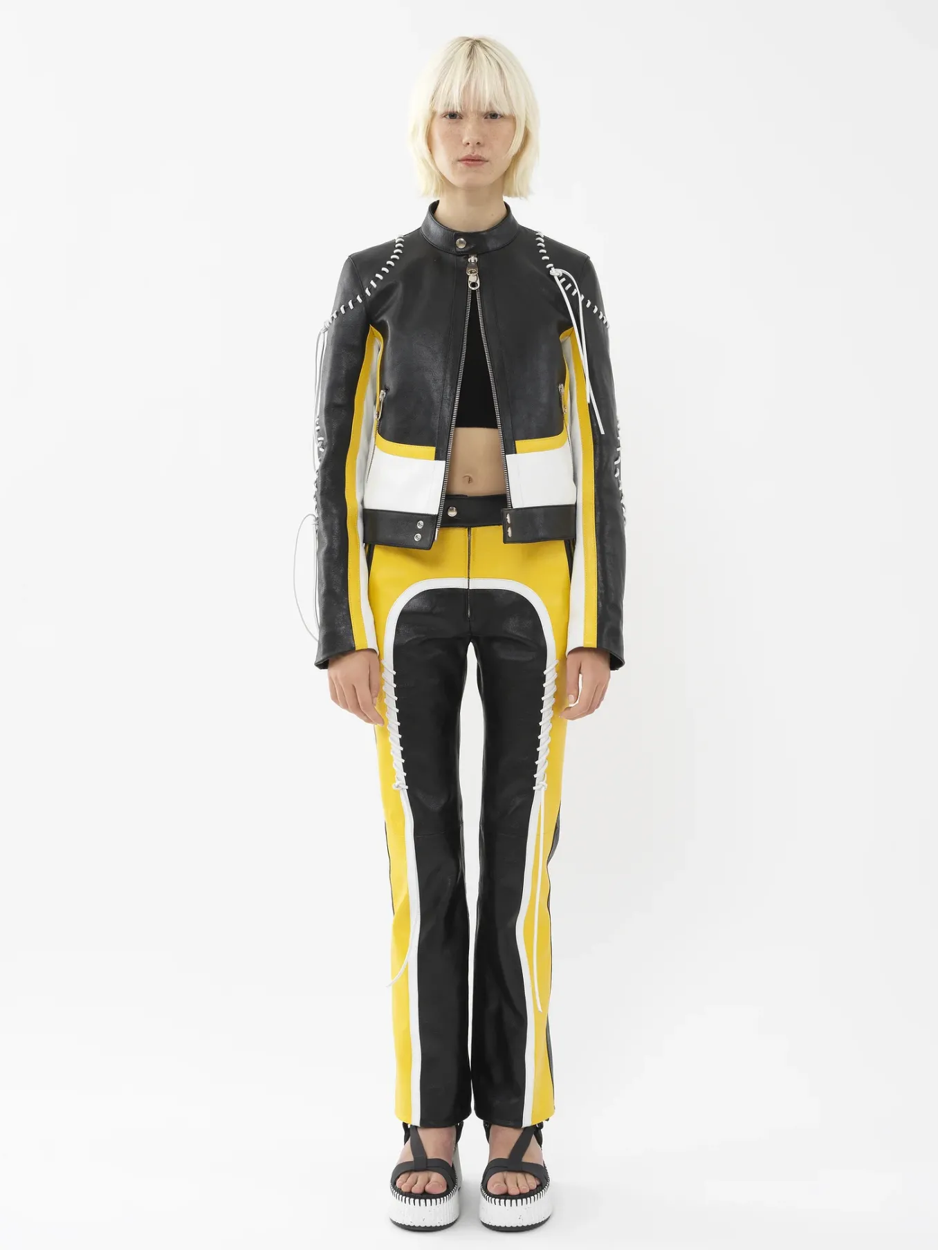 Vestes-Chloé Veste Biker Courte A Lacets Black - Yellow 1