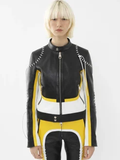Vestes-Chloé Veste Biker Courte A Lacets Black - Yellow 1