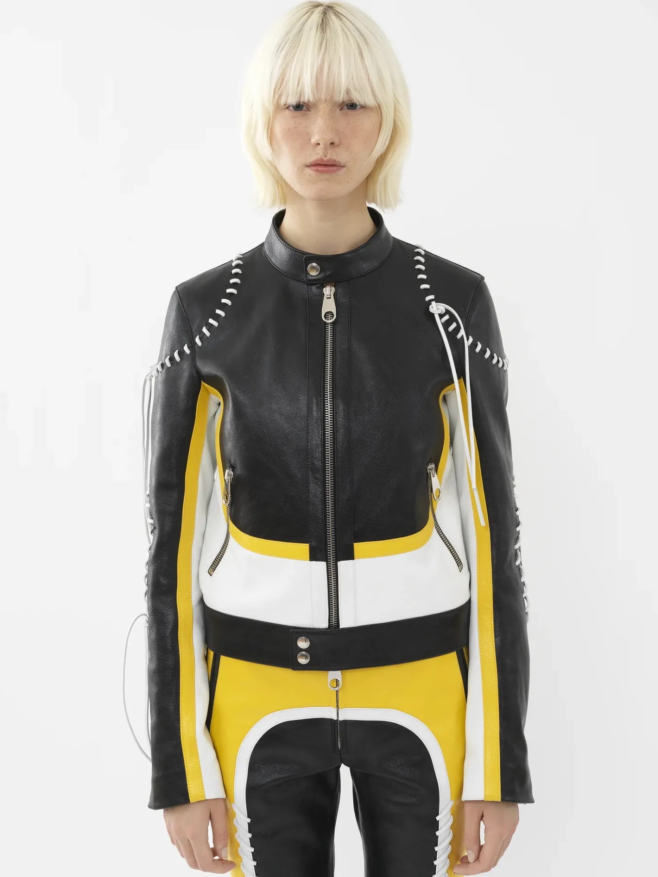 Vestes-Chloé Veste Biker Courte A Lacets Black - Yellow 1