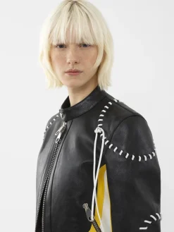 Vestes-Chloé Veste Biker Courte A Lacets Black - Yellow 1