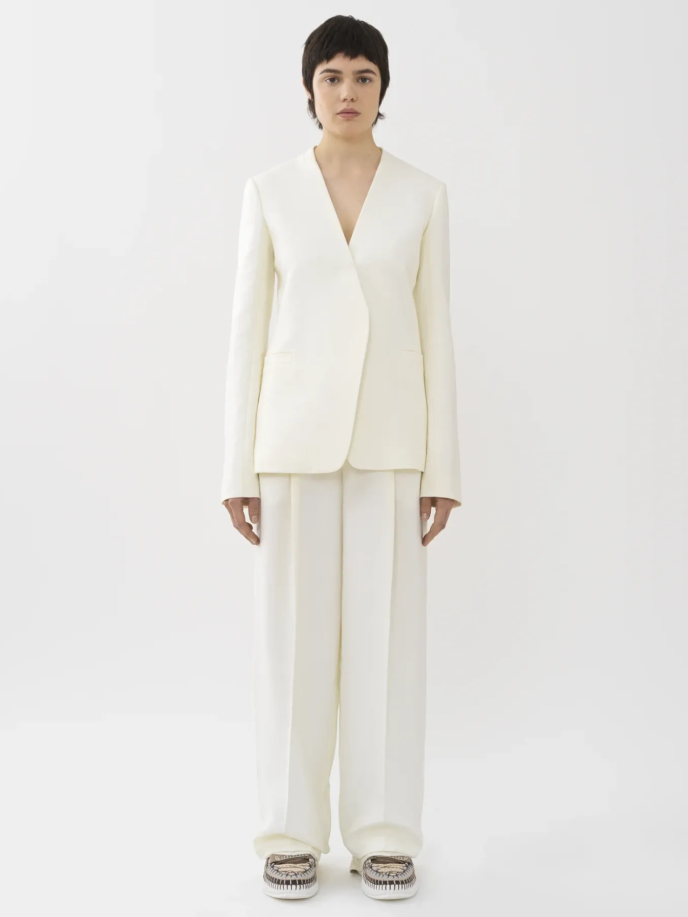 Vestes-Chloé Veste Blazer Sans Col Ouverte Iconic Milk