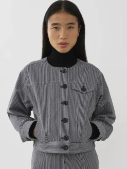 Vêtements-Chloé Veste Courte Sans Col Blue - White 1