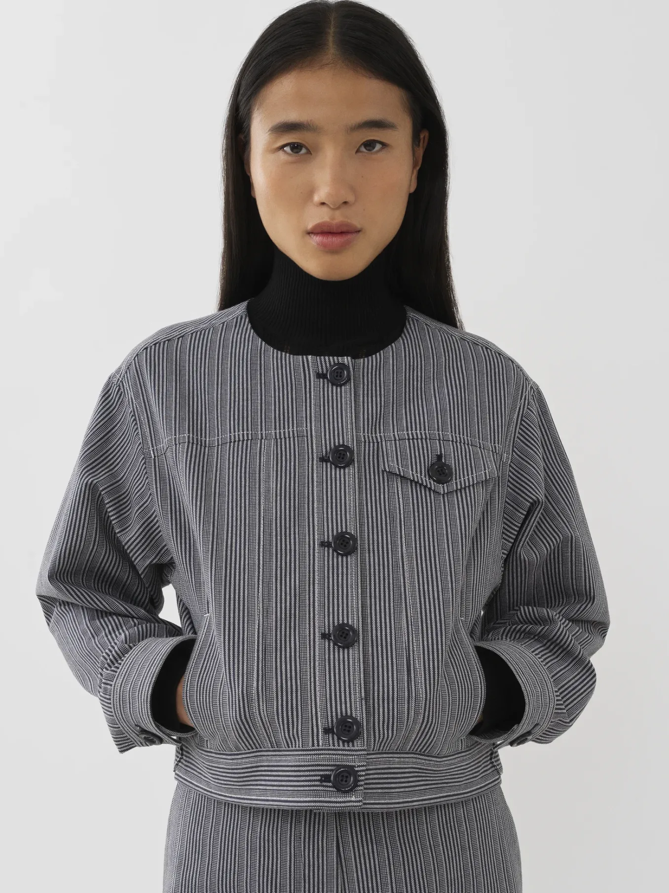 Vêtements-Chloé Veste Courte Sans Col Blue - White 1
