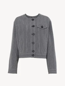 Vêtements-Chloé Veste Courte Sans Col Blue - White 1