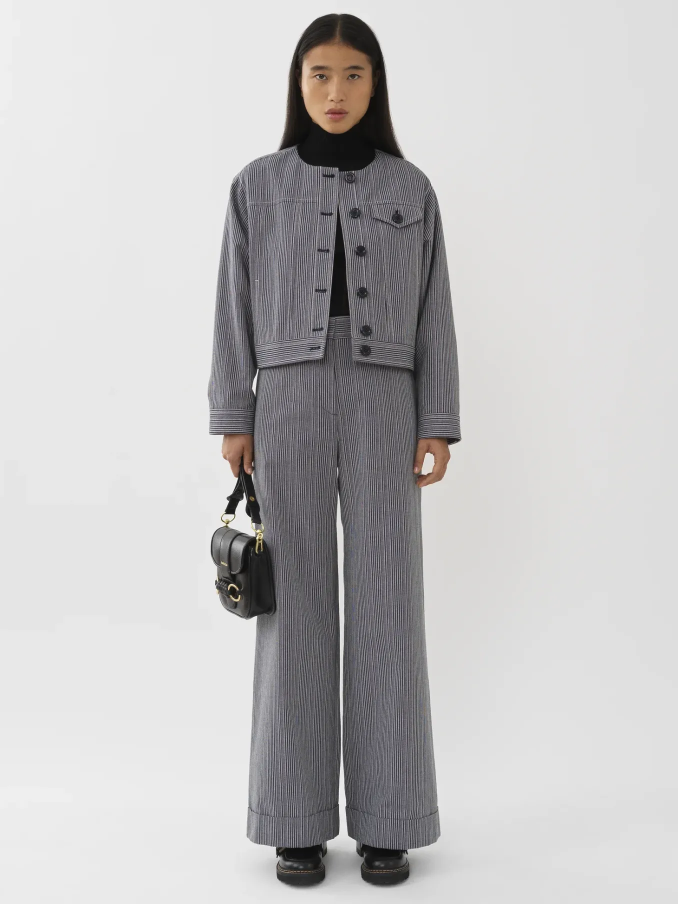 Vêtements-Chloé Veste Courte Sans Col Blue - White 1