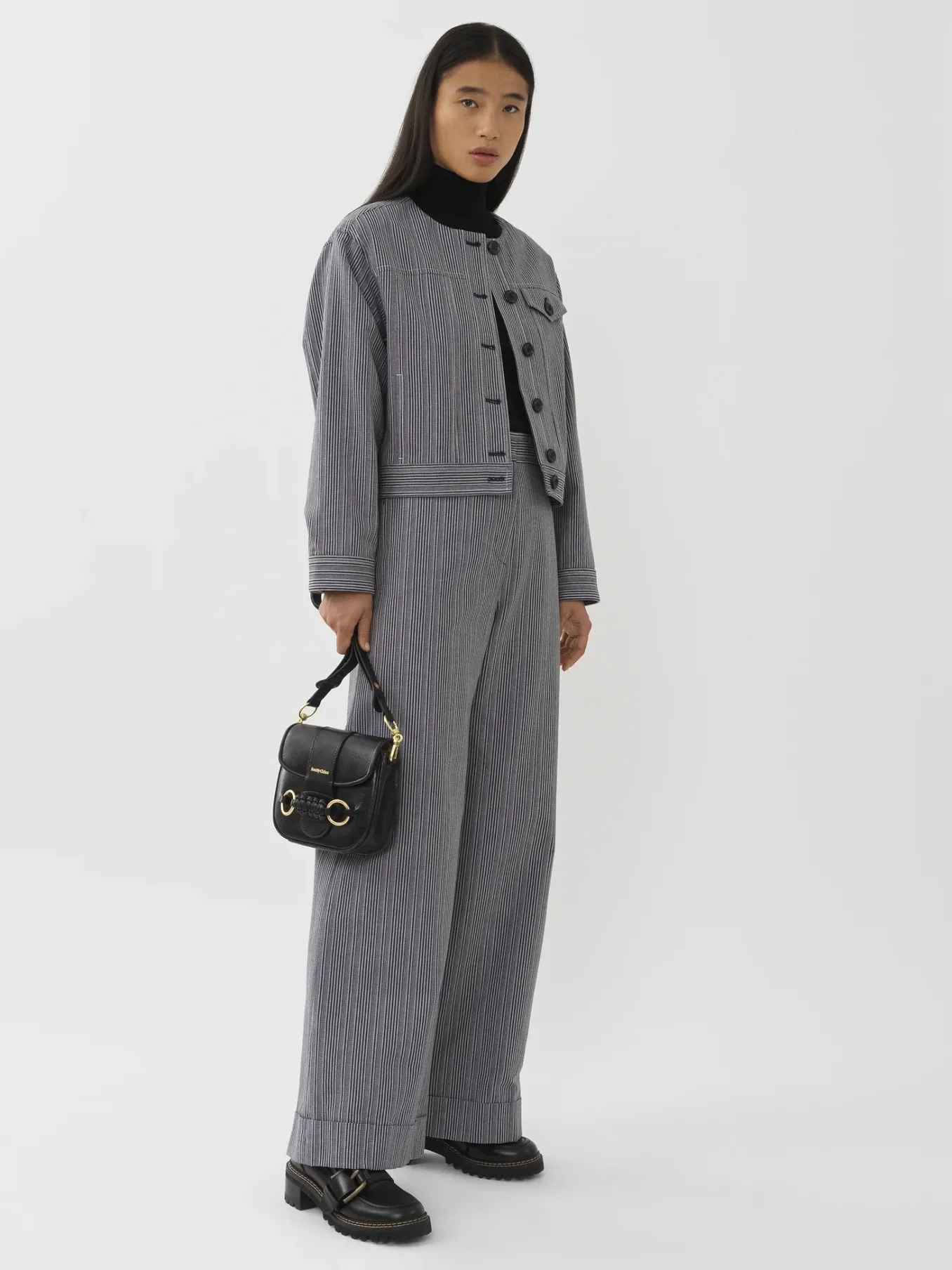 Vêtements-Chloé Veste Courte Sans Col Blue - White 1