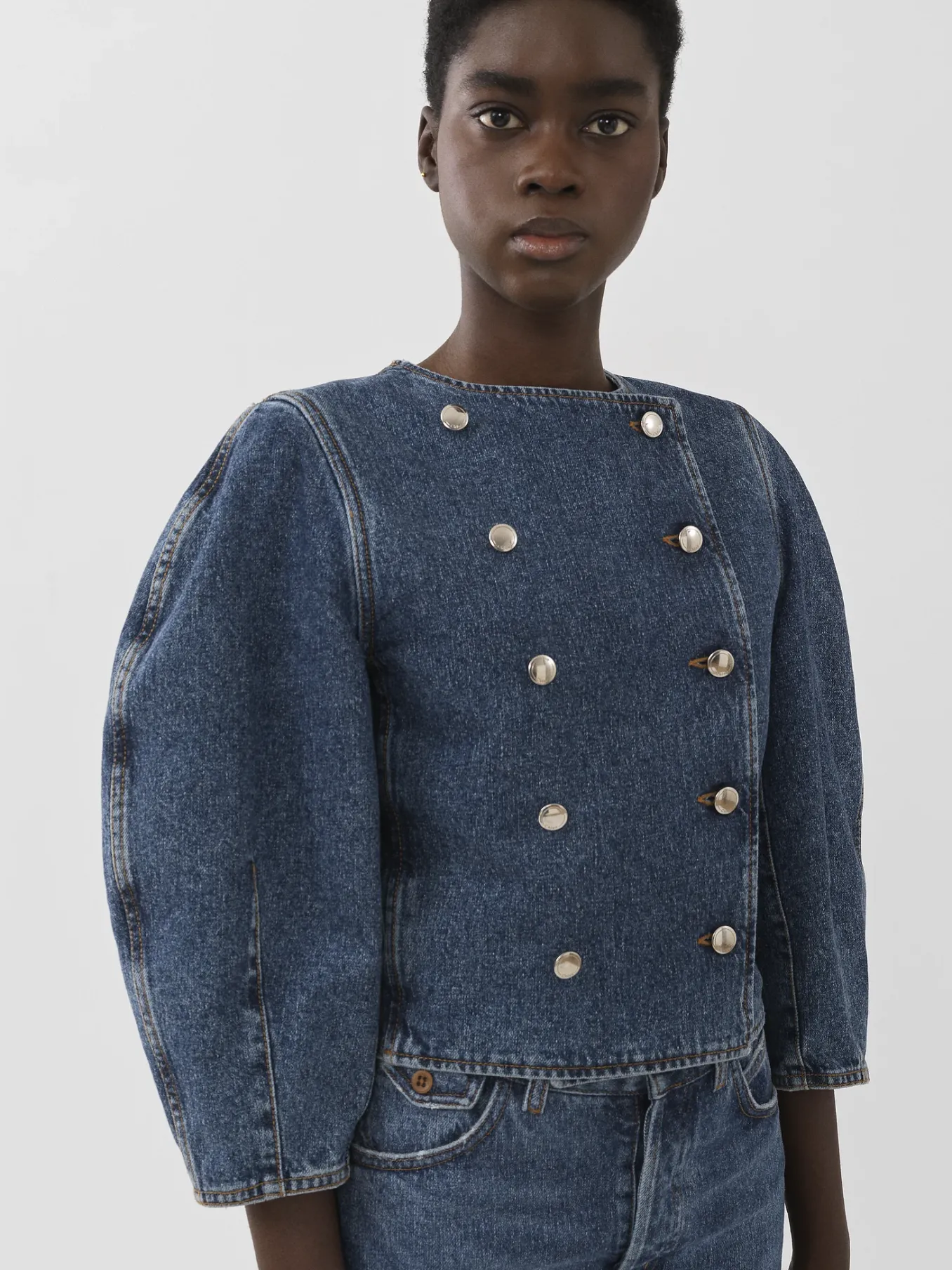 Vestes-Chloé Veste Croisee Manches Boule Dusky Blue