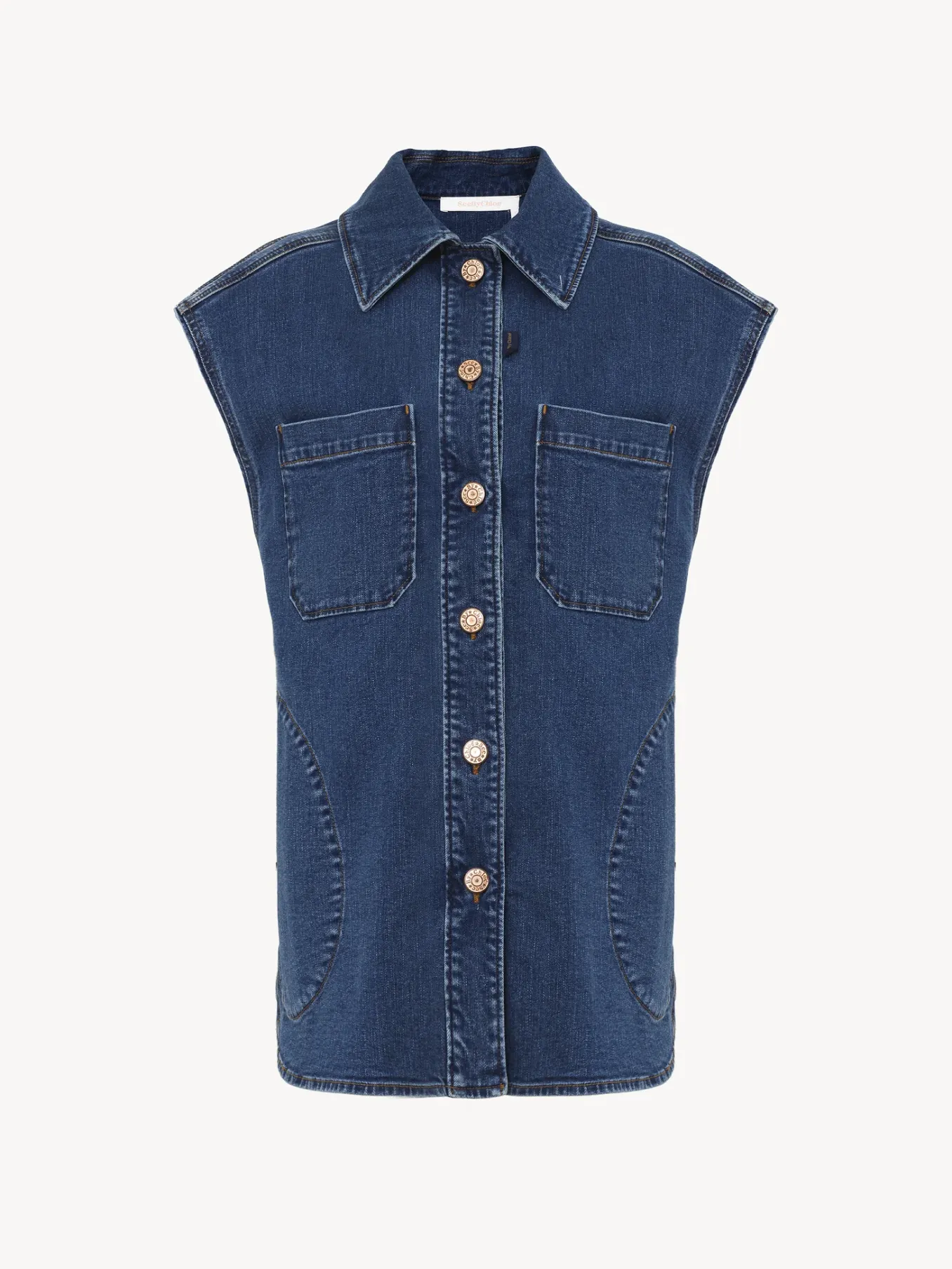 Vêtements-Chloé Veste Sans Manches Oversize Deep Denim